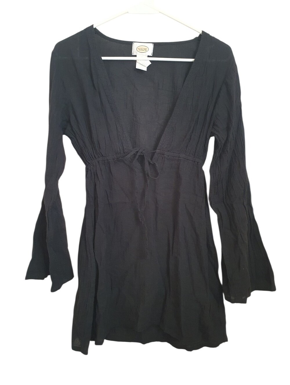 Talbots Women's Longsleeve V Neck Tunic Front Tie Bell Sleeves 100% Cotton Sz. S